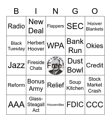 Roaring 20's/Great Depression/New Deal Bingo Card