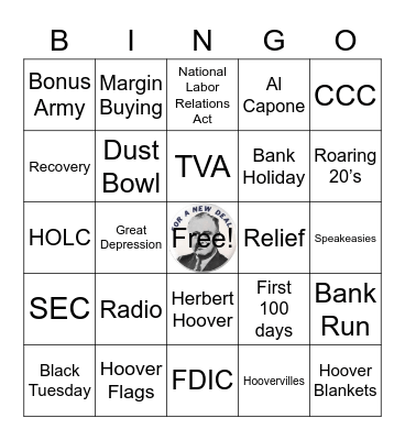 Roaring 20's/Great Depression/New Deal Bingo Card