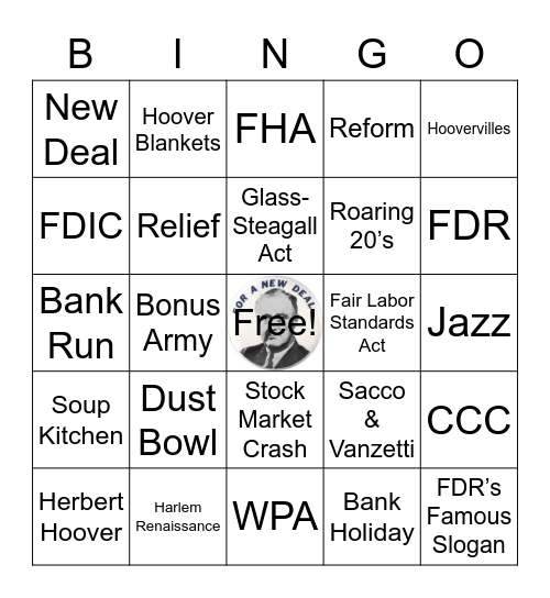 Roaring 20's/Great Depression/New Deal Bingo Card