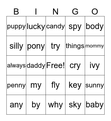 Long e Long i Bingo Card