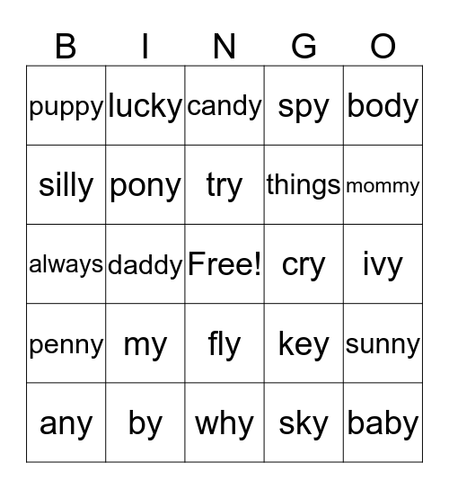 Long e Long i Bingo Card