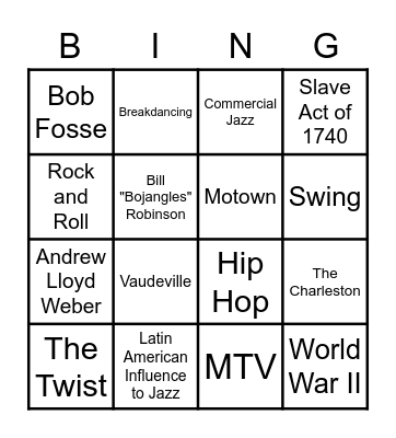 Jazz History Bingo Card
