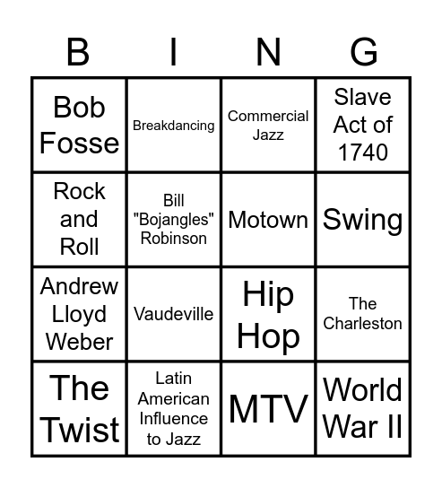 Jazz History Bingo Card