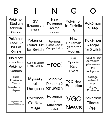 Pokémon Presents Feb 2023 Bingo Card