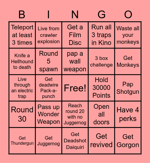 Call of Duty Black Ops 3 Zombies - Kino Der Totne Bingo Card