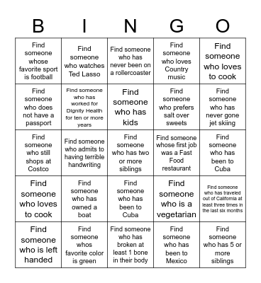 GET TO KNOW YOU Bingo Card