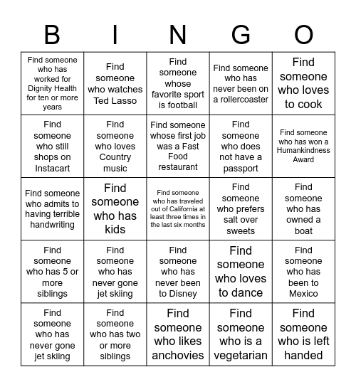 SoCal Sales Team Bingo Card