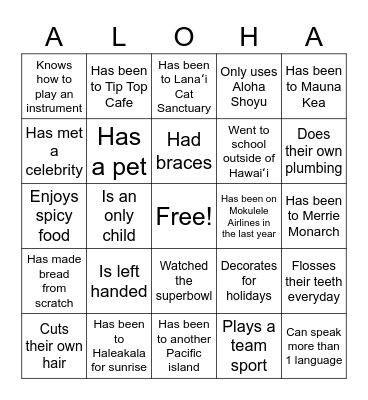 Nā Makawai Cohort Meeting Bingo Card