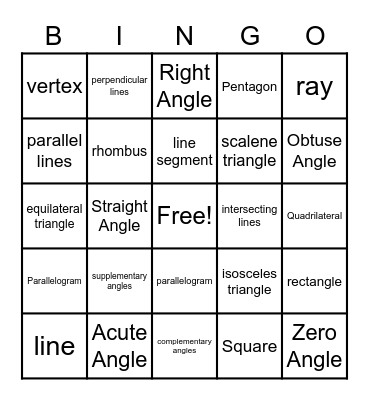 Geometry Bingo Card