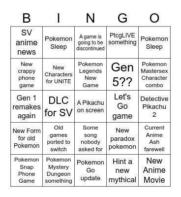 Pokemon Direct 2023 Bingo Card