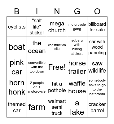 Singers Roadtrip Bingo Card