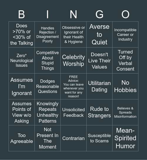 Corry's Red Flag BINGO Card