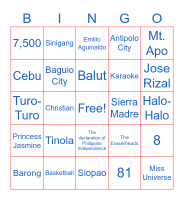 TROPA Filipino Culture Bingo Card