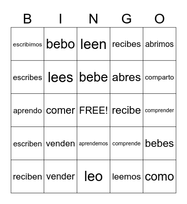 -ER   -IR VERBS Bingo Card