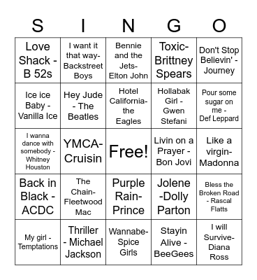 THROWBACK JAMS Bingo Card