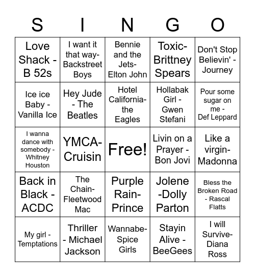 THROWBACK JAMS Bingo Card