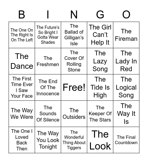 STARTS WITH "THE" MUSIC Bingo Card