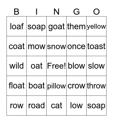 oa, ow Bingo Card