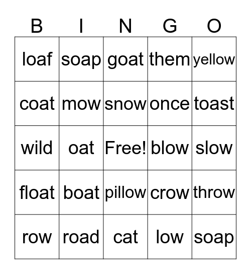 oa, ow Bingo Card