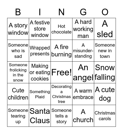 Hallmark Channel Holiday Movie Bingo Card