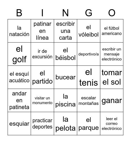 SP1 Los pasatiempos Bingo Card