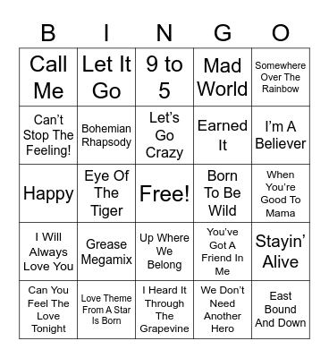 SOUNDTRACK SONGS MUSIC Bingo Card