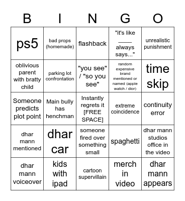 Dhar Mann Bingo v4 Bingo Card
