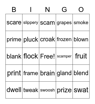 Consonant Blends Bingo Card