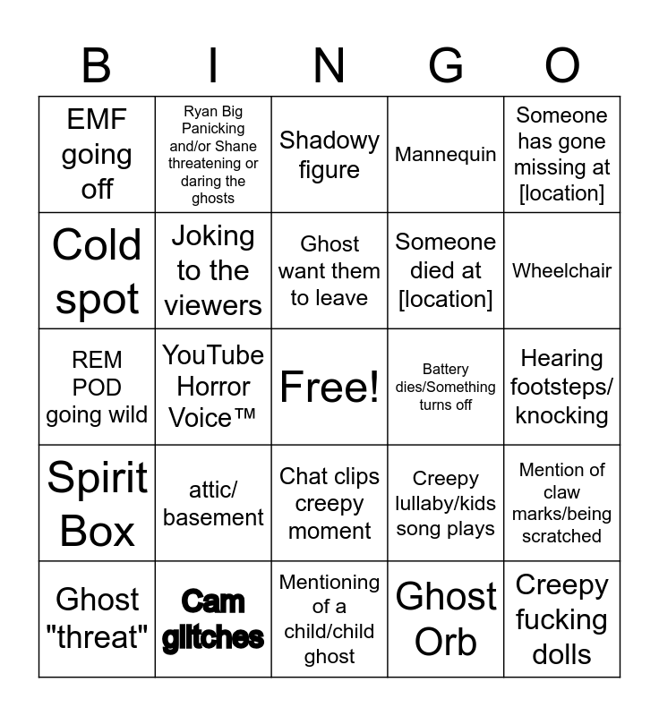 PARANORMAL HAUNTED BINGO Card