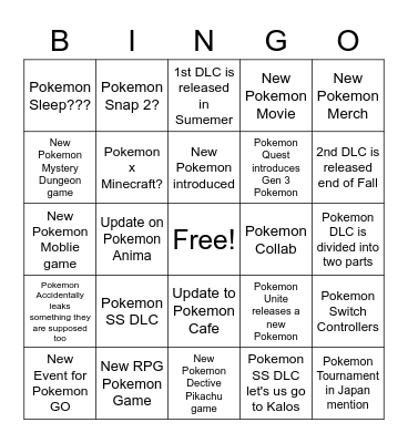 Pokemon Presents 2023 Bingo Card