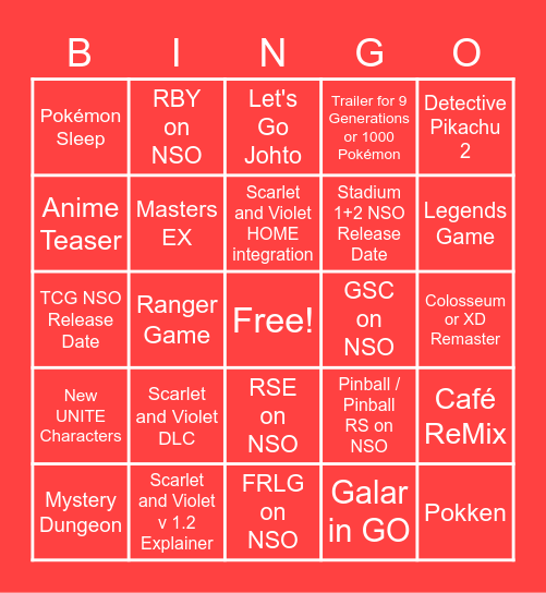 Pokémon Presents Bingo Card