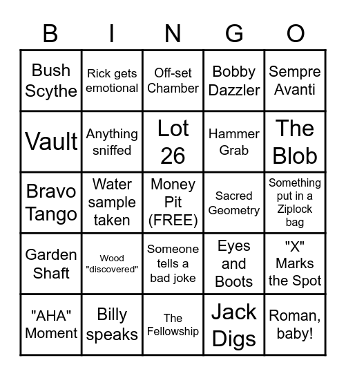 Curse of Oak Island Bingo Card