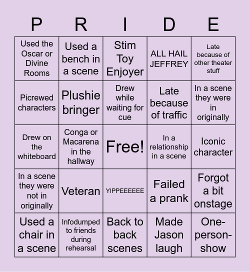 Project Pride Bingo Card