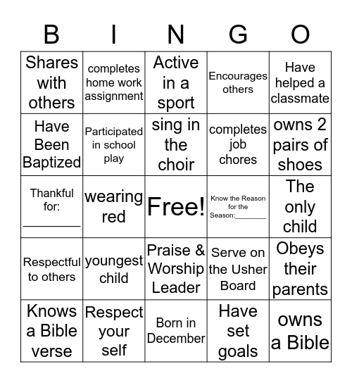 Empowering Youth Bingo Card