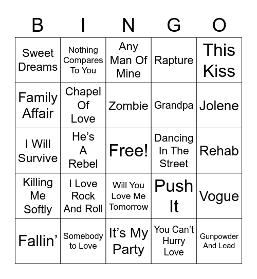 LADIES AT THEIR BEST MUSIC Bingo Card