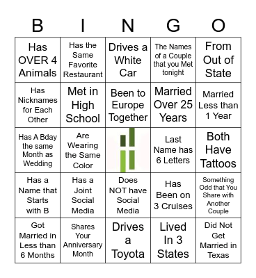 Redeemer Couples Weekender Bingo Card