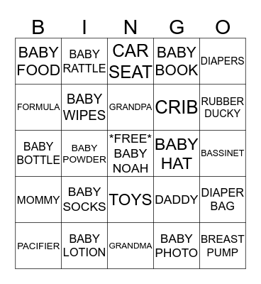 CAROLYN'S BABY SHOWER Bingo Card