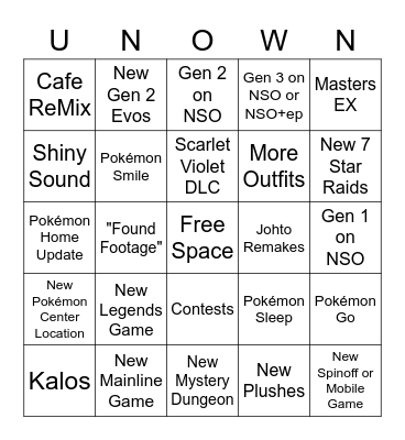 Pokémon Presents 2023 Bingo Card