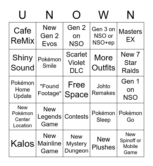 Pokémon Presents 2023 Bingo Card