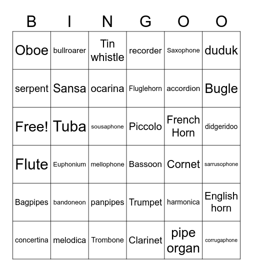 Aerophone Bingo HARD Bingo Card