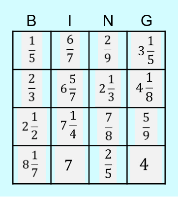 Fractions Bingo Card