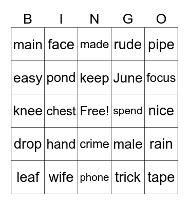 Alphabet (Long) Vowels and Relative (Short) Vowels Bingo Card