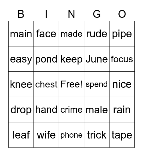 Alphabet (Long) Vowels and Relative (Short) Vowels Bingo Card