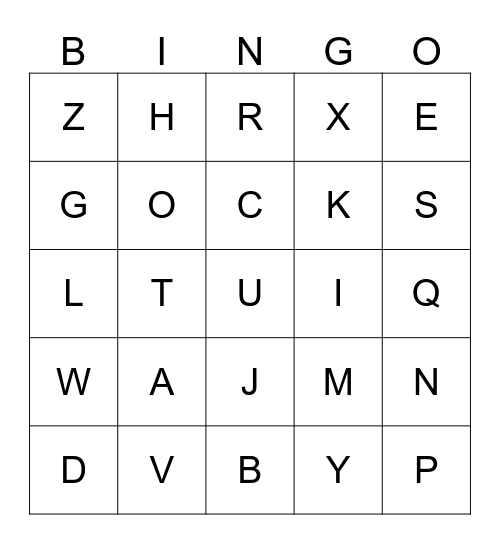 Alphabet Bingo Card