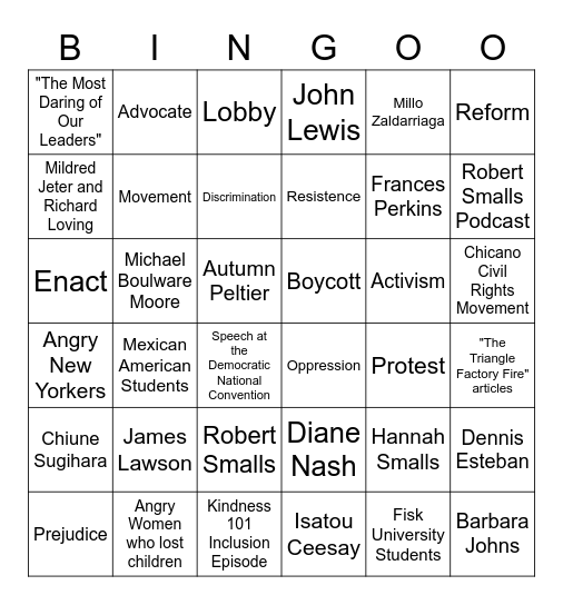 Community Activism Bingo Card