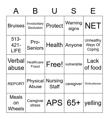 Elder Abuse Bingo Card