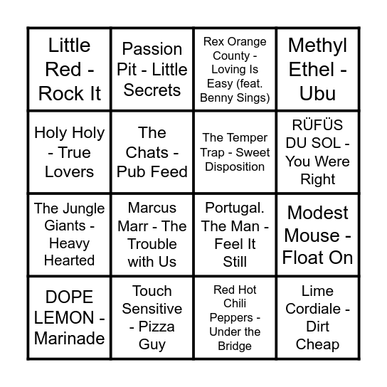 Prince Music Bingo - #1 Bingo Card