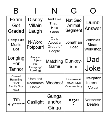 Jonathan Bingo Card