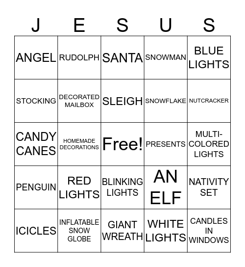 Christmas Light Bingo Card