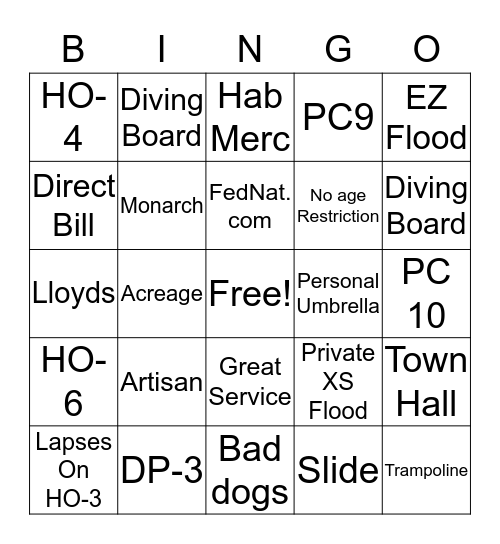 FedNat Bingo Card